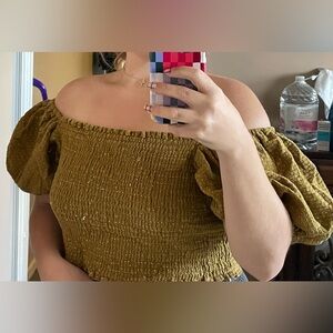 wild fable Mustard Smocked Metallic Thread Top